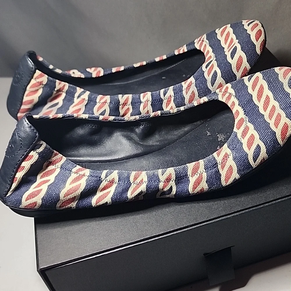Tory Burch Blue and Red Chain Flats